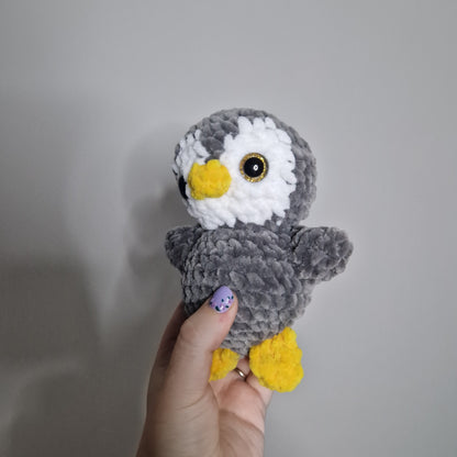 White and grey penguin crochet plushie