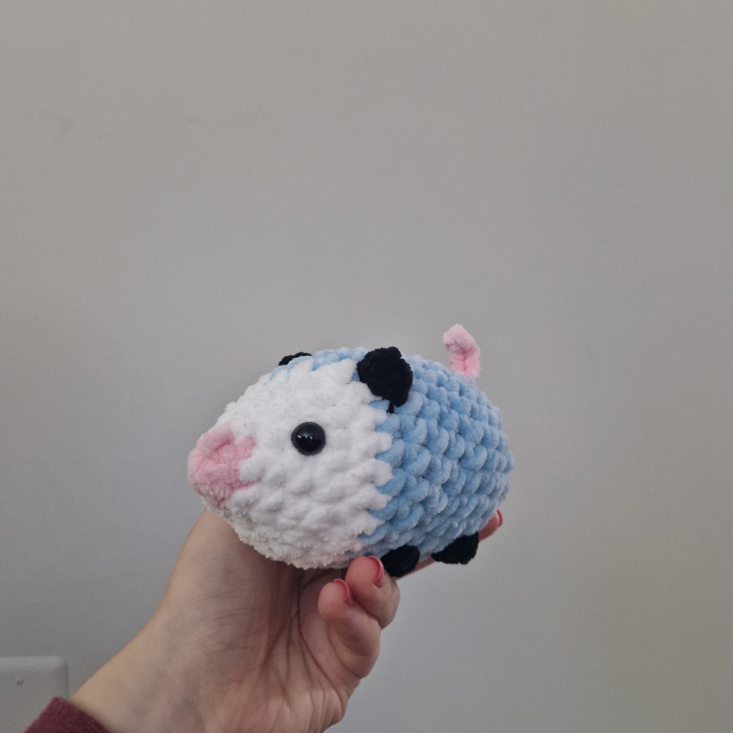 Blue opossum crochet plushie