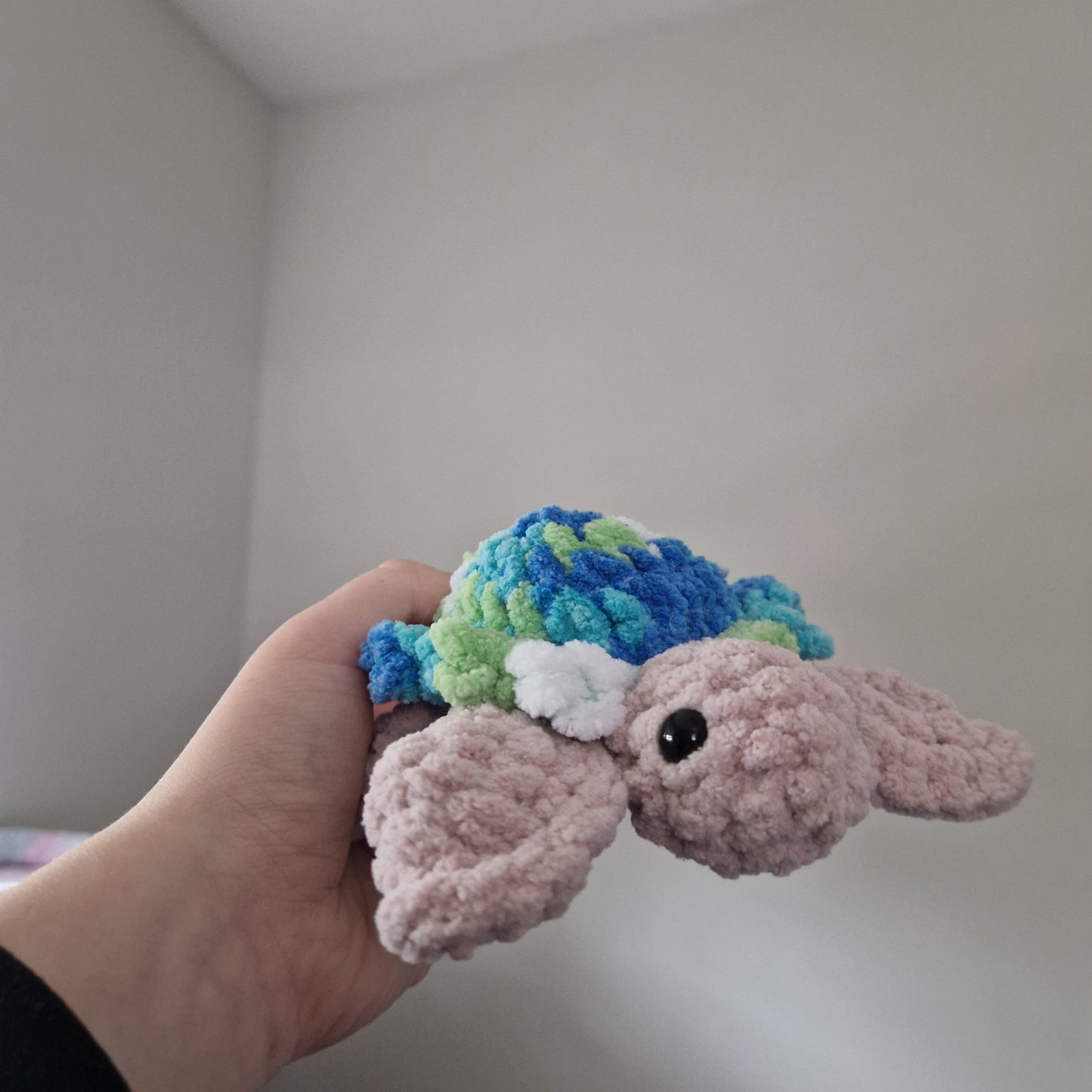 Green, blue variegated sea turtle small crochet plushie
