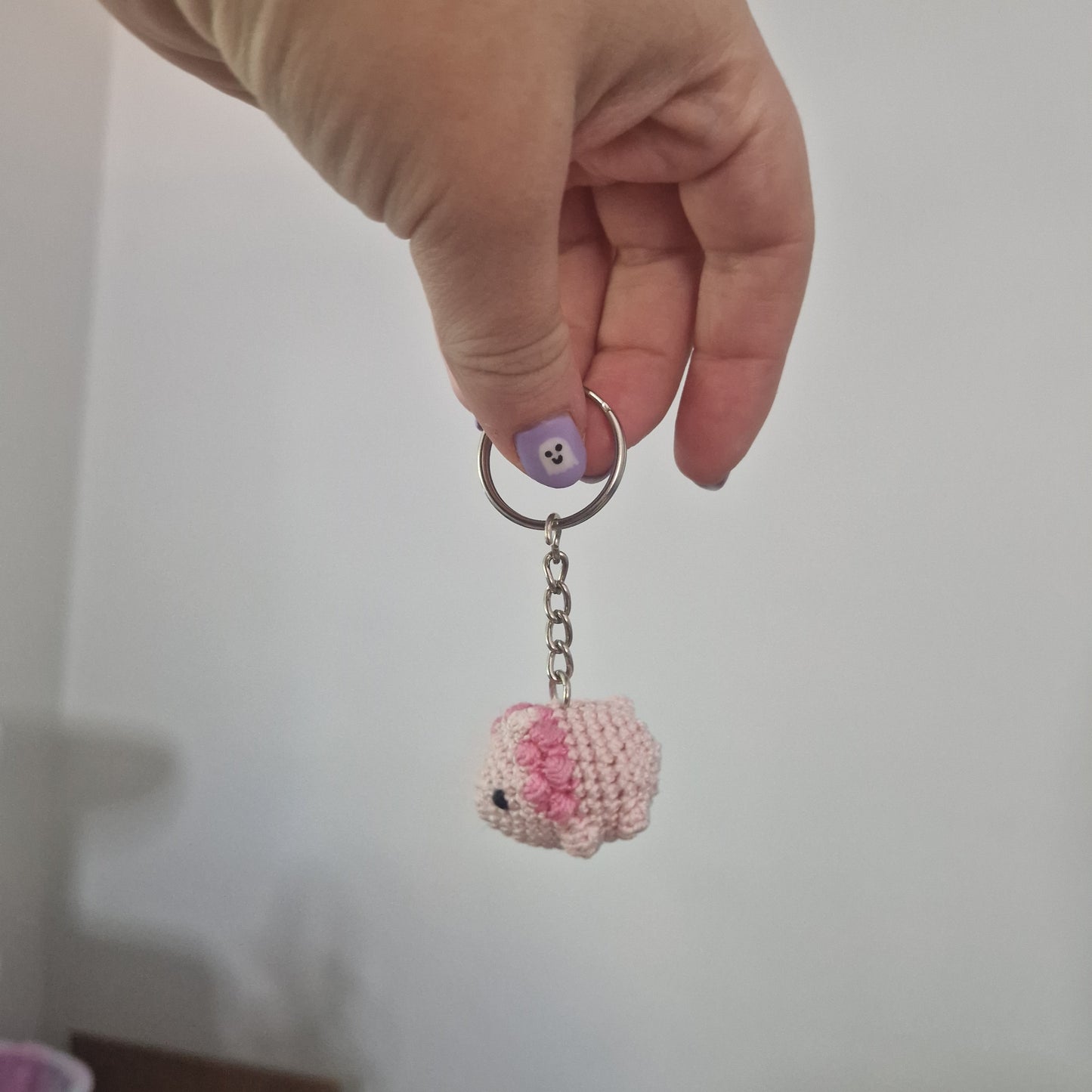Pink Lion lace yarn micro crochet keyring