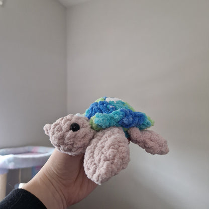 Green, blue variegated sea turtle small crochet plushie