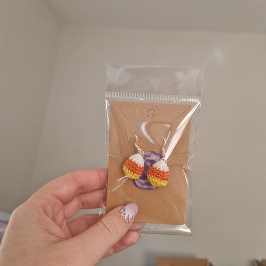 Candy corn microcrochet earrings
