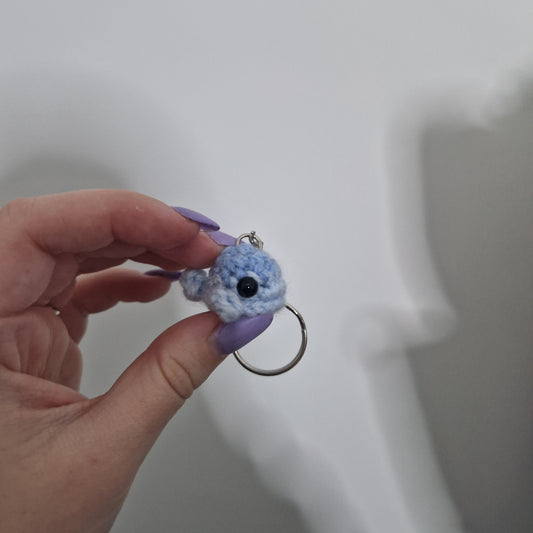 Blue mini whale acrylic yarn crochet keyring