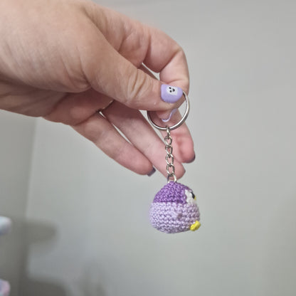 Purple Baby Penguin lace yarn micro crochet keyring