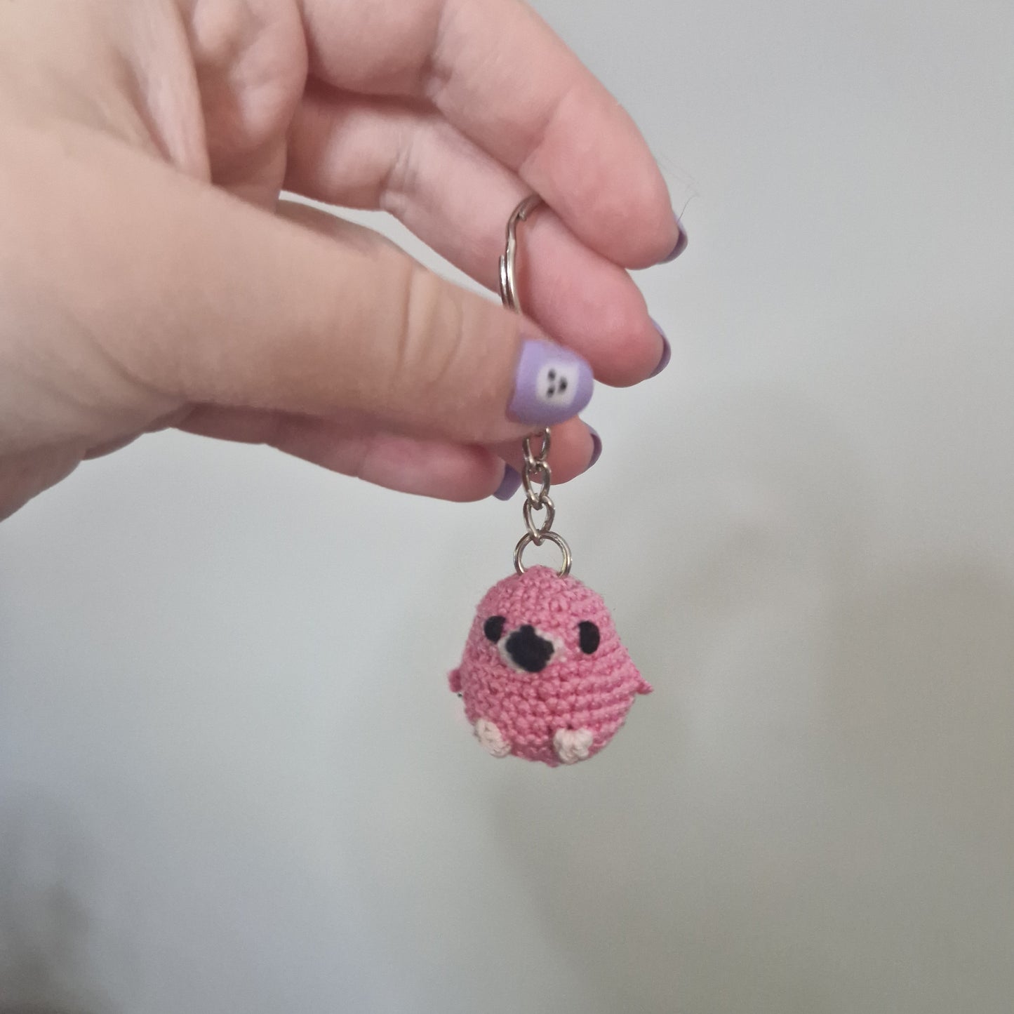 Pink Flakingo lace yarn micro crochet keyring