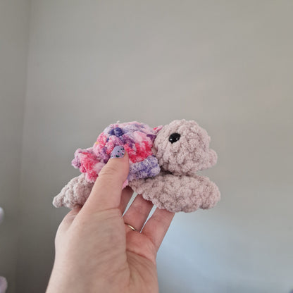Pink variegated sea turtle small crochet plushie