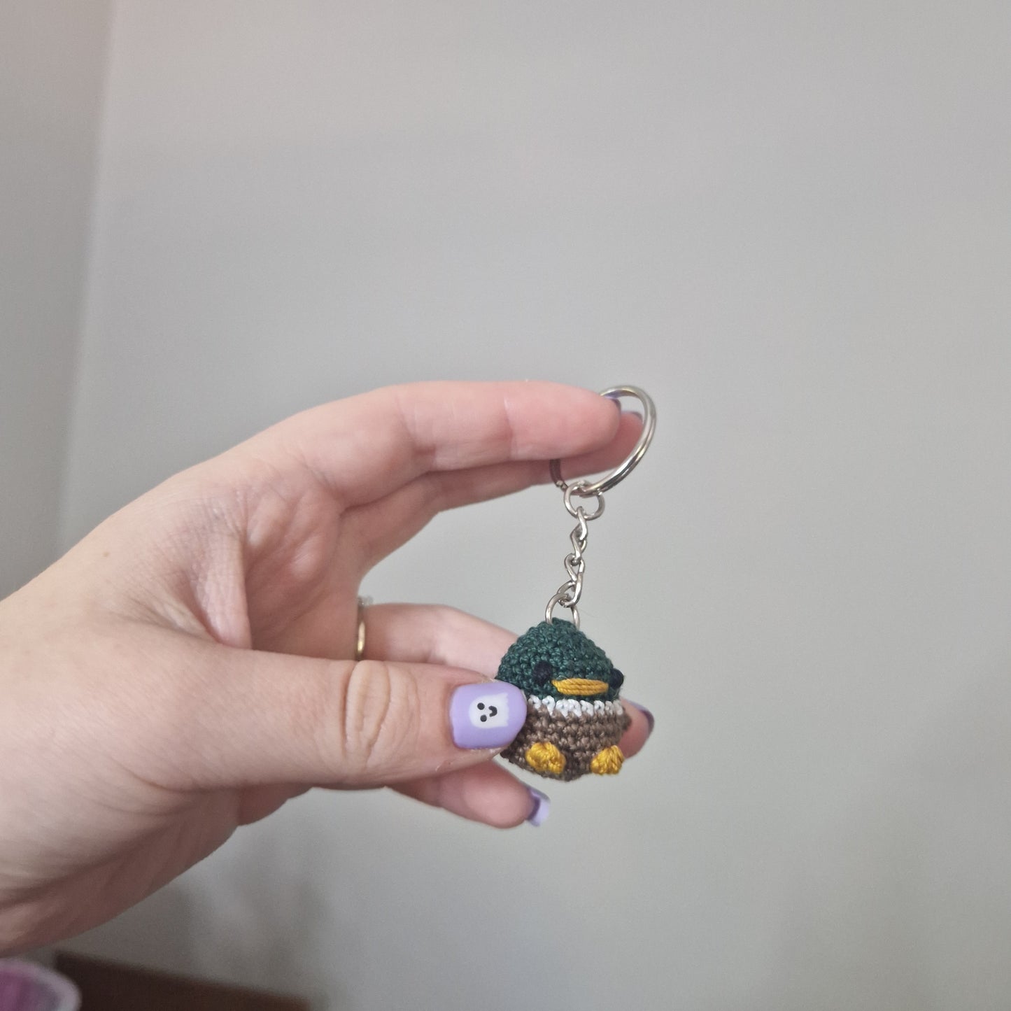 Dark green Mallard Duck lace yarn micro crochet keyring