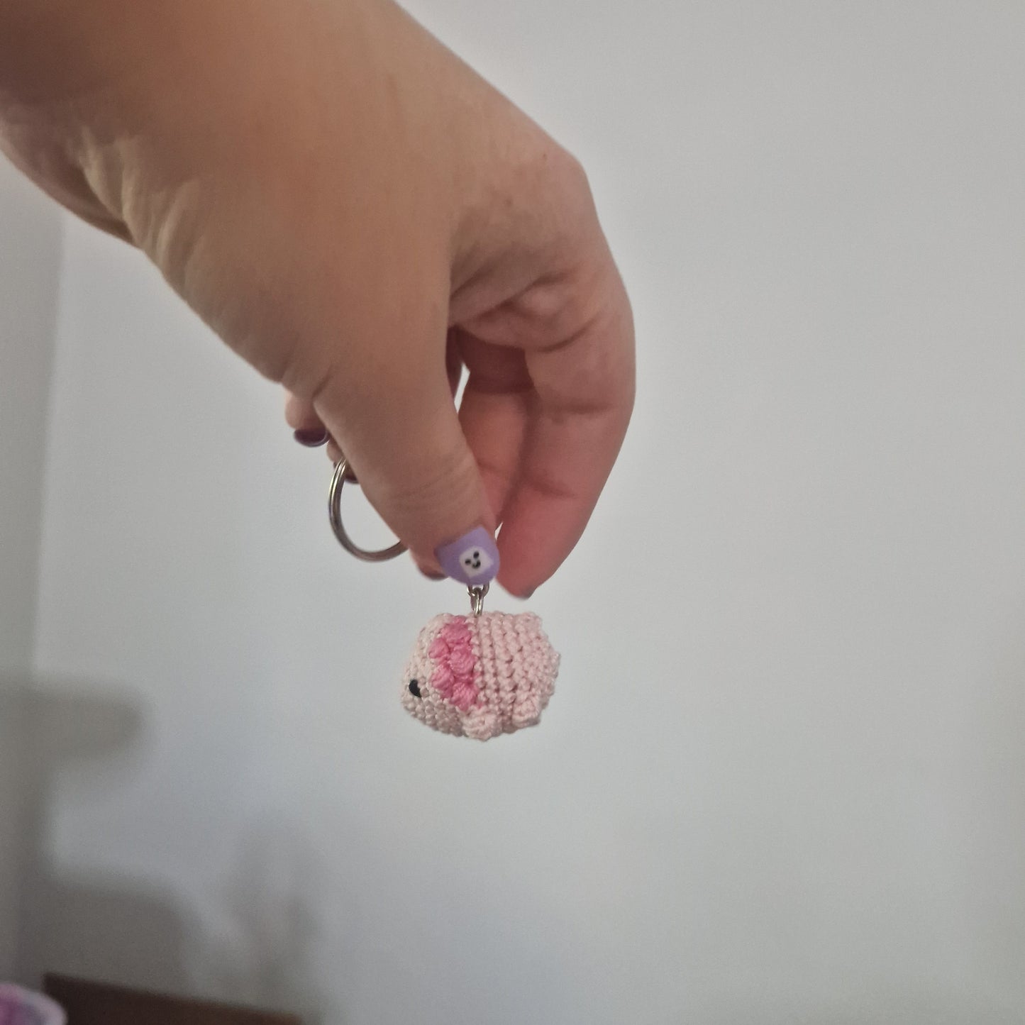Pink Lion lace yarn micro crochet keyring