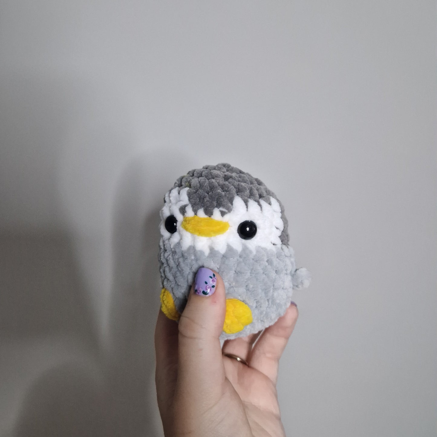 Grey penguin small crochet plushie