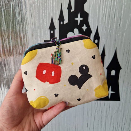 Oh Boy Mouse mini triangle shaped pouch cosmetic bag with castle zipper pull