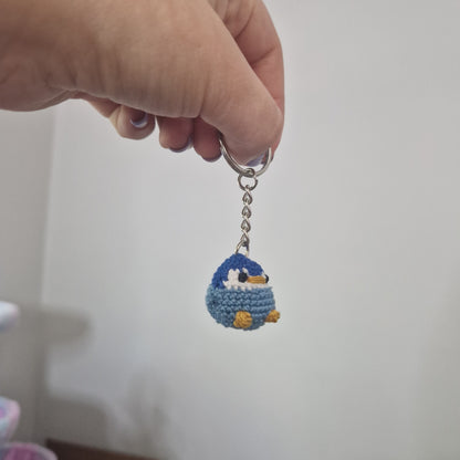 Blue Baby Penguin lace yarn micro crochet keyring