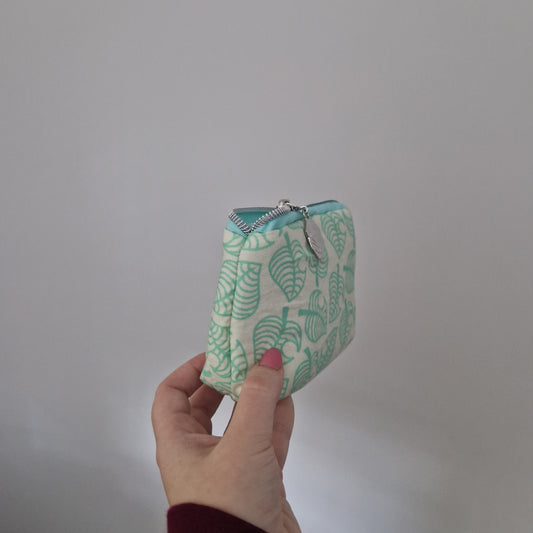 Island Leaf mini triangle shaped pouch cosmetic bag with zipper pull