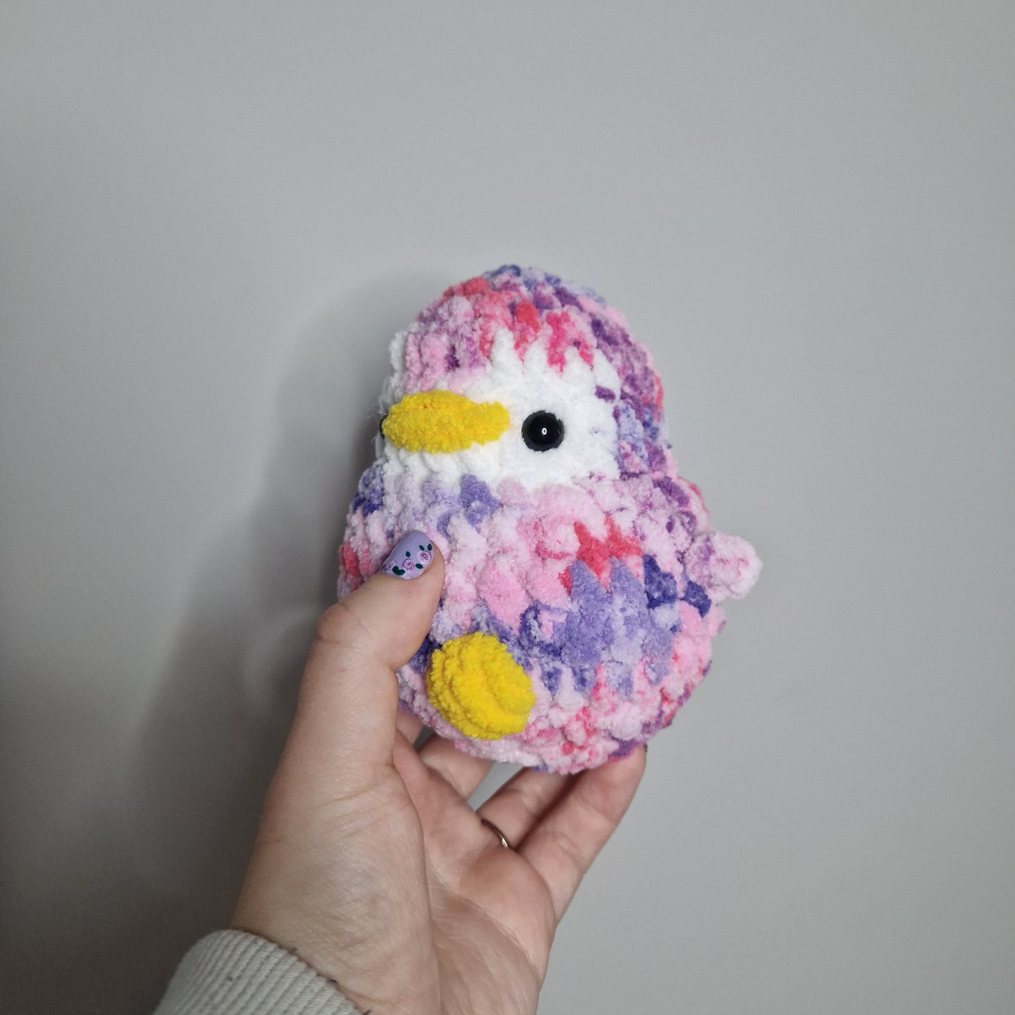 Pink variegated penguin small crochet plushie