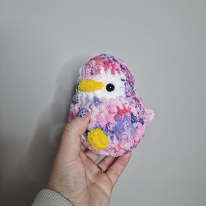 Pink variegated penguin small crochet plushie