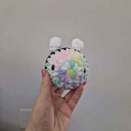 Pastel rainbow bumble bee crochet plushie