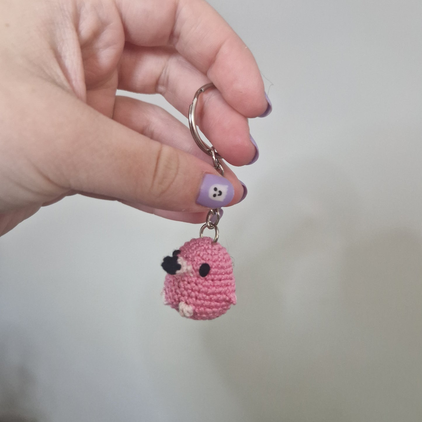 Pink Flakingo lace yarn micro crochet keyring