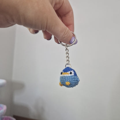 Blue Baby Penguin lace yarn micro crochet keyring