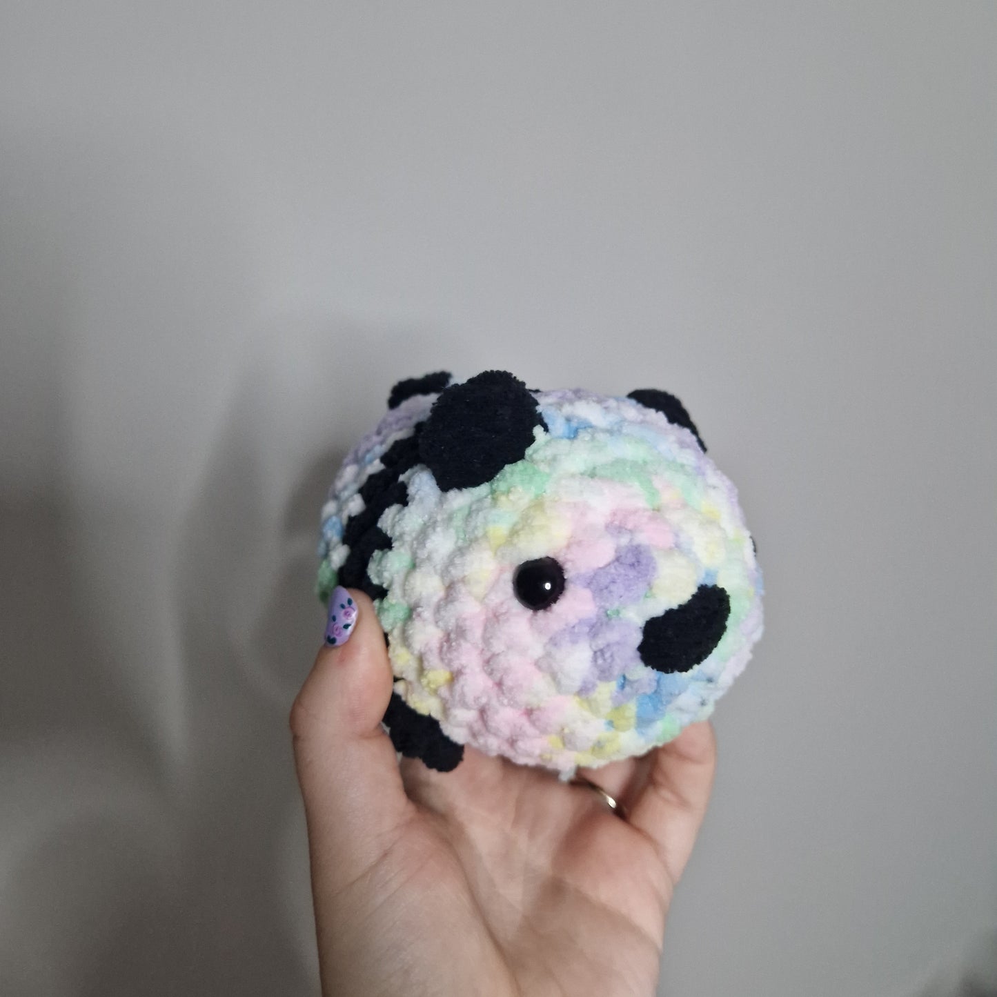 Pastel rainbow panda bear small crochet plushie