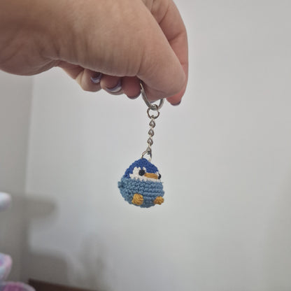 Blue Baby Penguin lace yarn micro crochet keyring