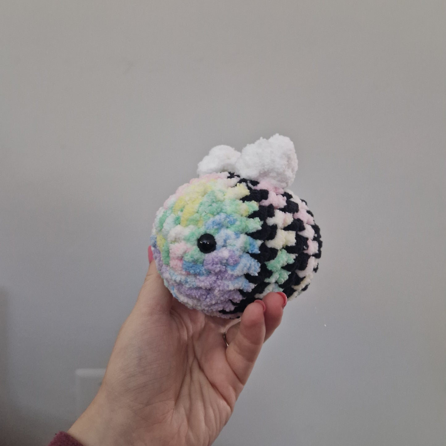 Pastel rainbow bumble bee crochet plushie
