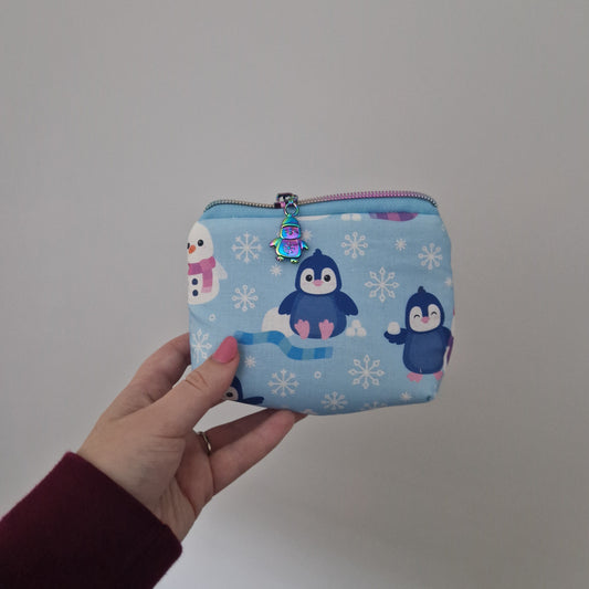 Penguin mini triangle shaped pouch cosmetic bag with zipper pull