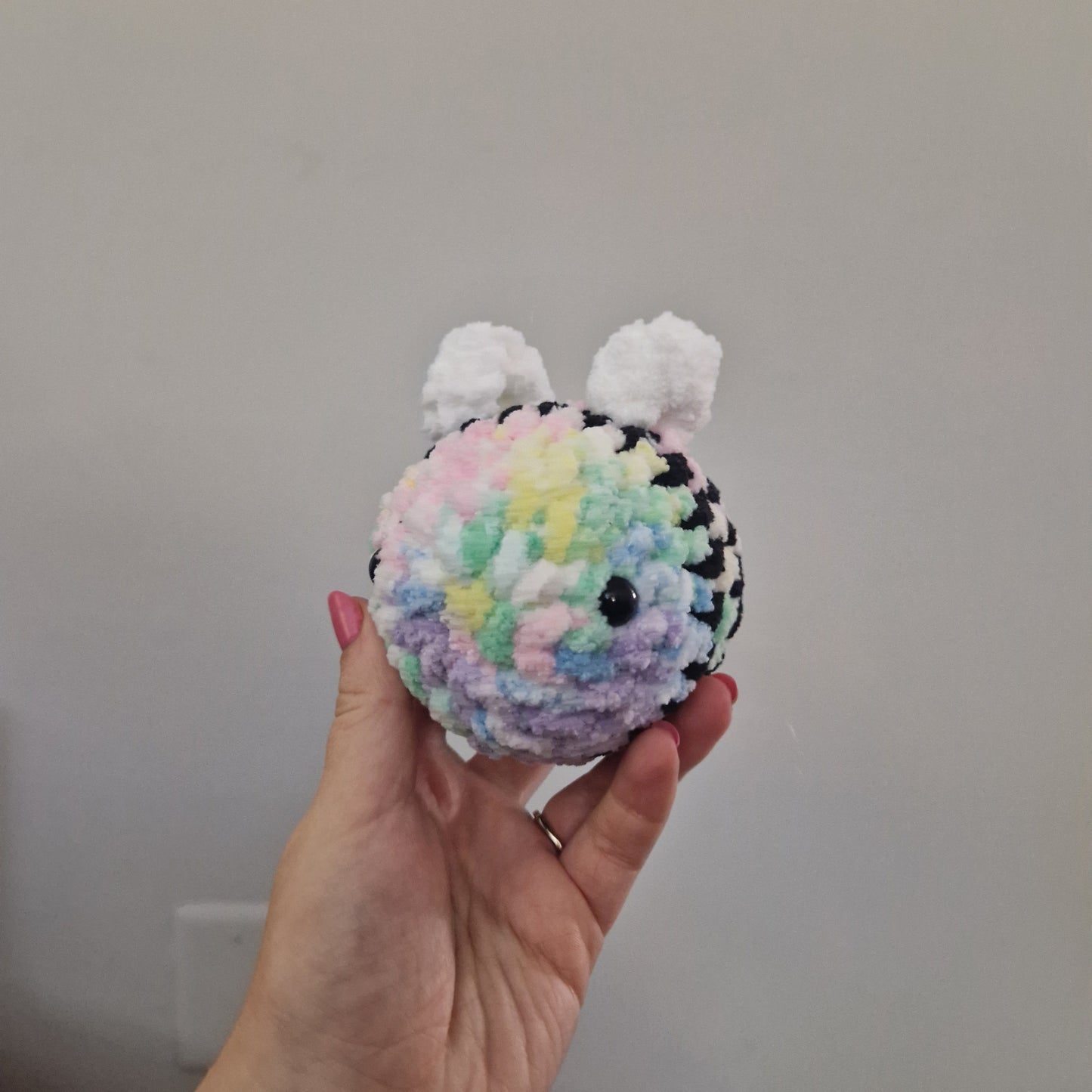 Pastel rainbow bumble bee crochet plushie