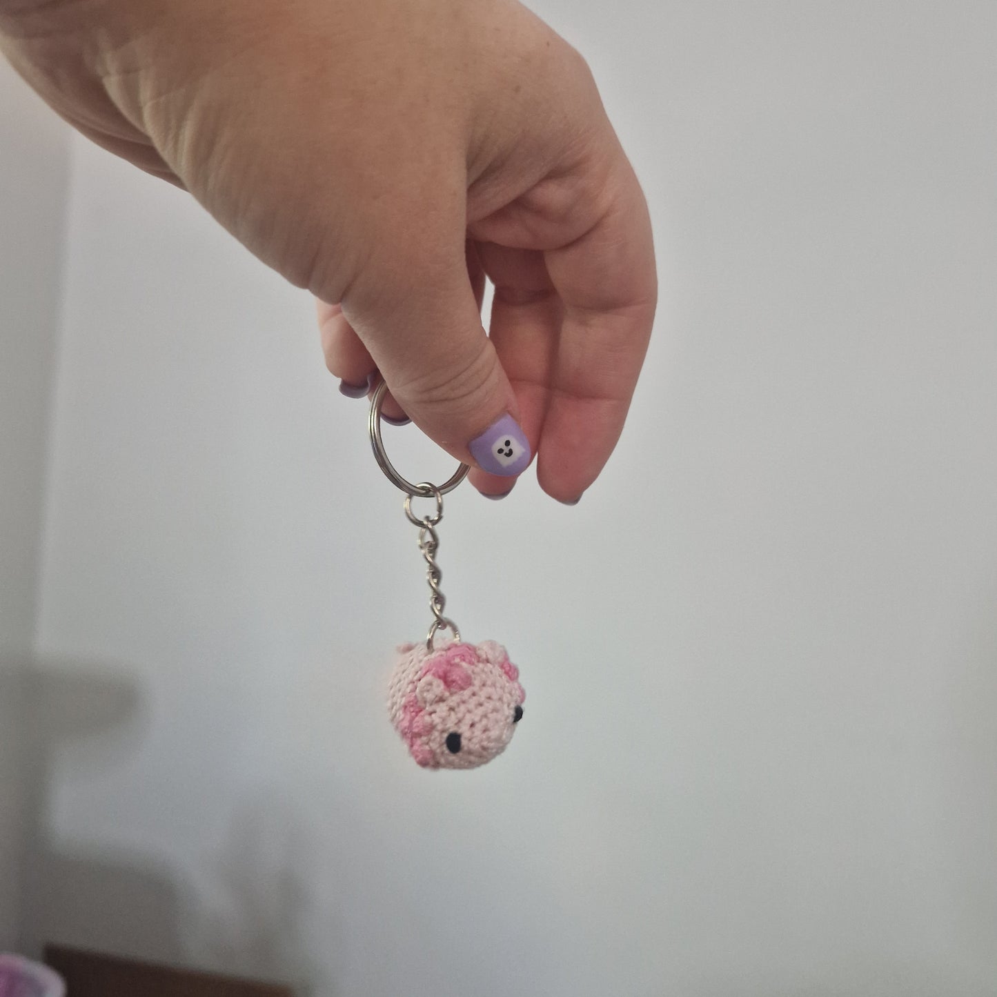Pink Lion lace yarn micro crochet keyring