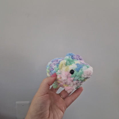 Pastel rainbow triceratops crochet plushie