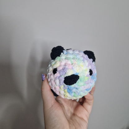 Pastel rainbow panda bear small crochet plushie