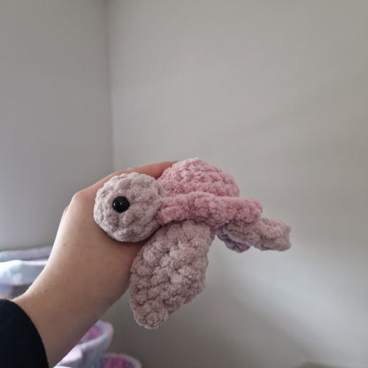 Pink sea turtle small crochet plushie
