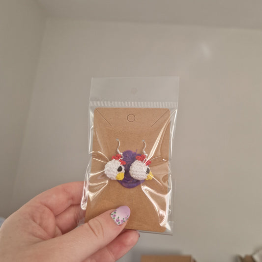 Chicken microcrochet earrings