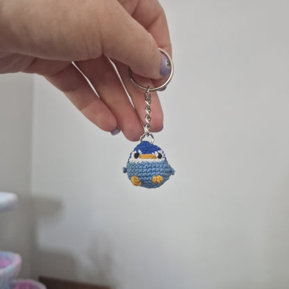 Blue Baby Penguin lace yarn micro crochet keyring