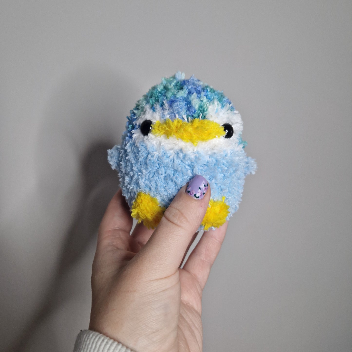 Blue penguin fluffy small crochet plushie