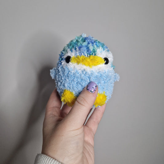 Blue penguin fluffy small crochet plushie