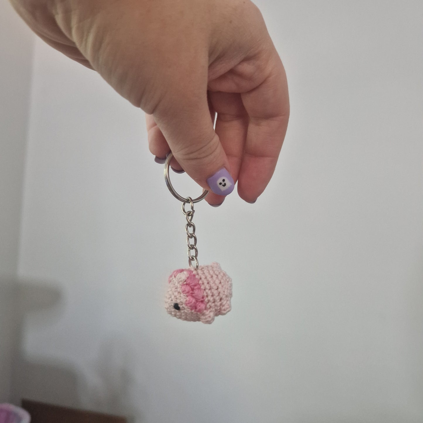 Pink Lion lace yarn micro crochet keyring