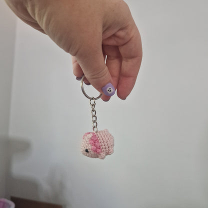 Pink Lion lace yarn micro crochet keyring