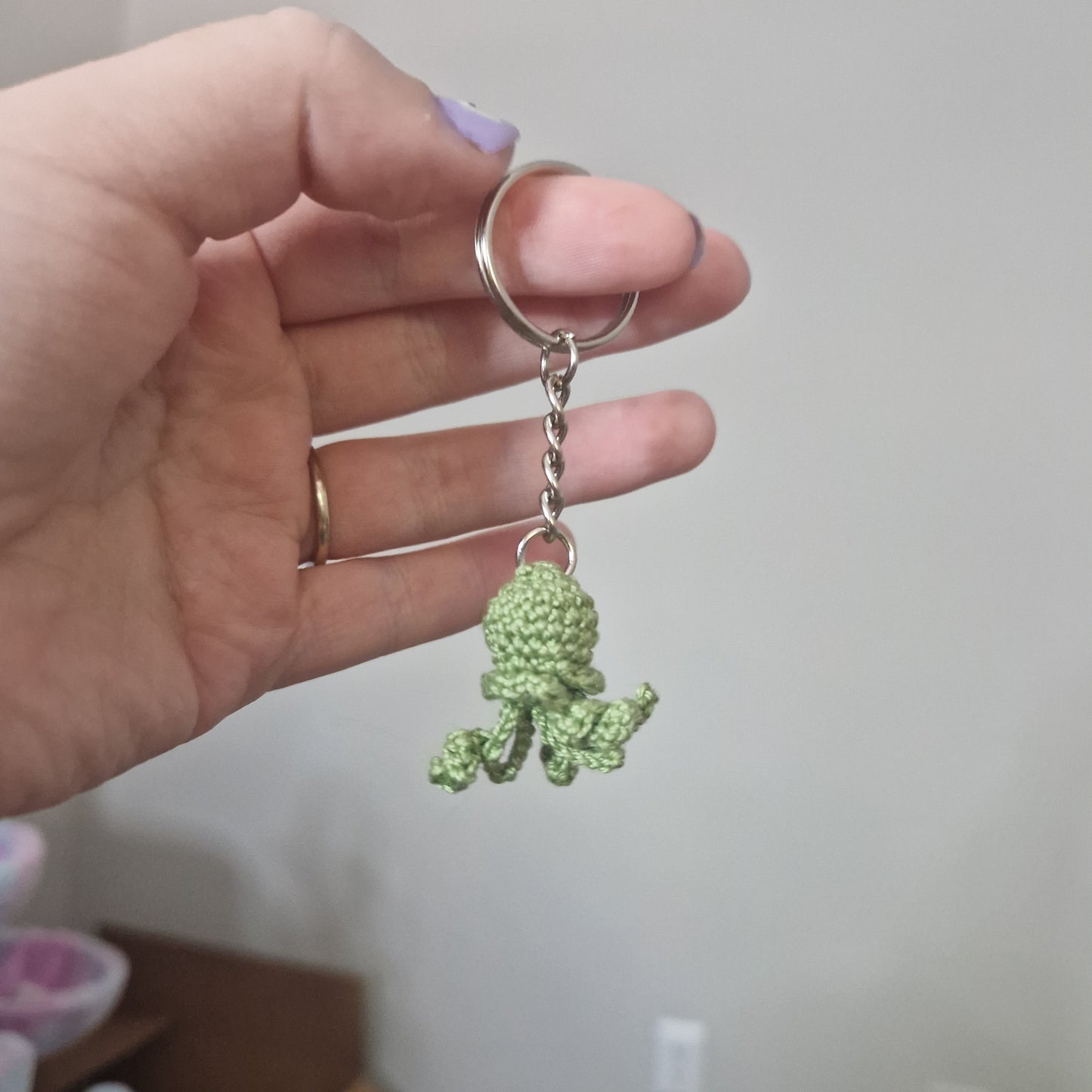 Green Jellyfish lace yarn micro crochet keyring