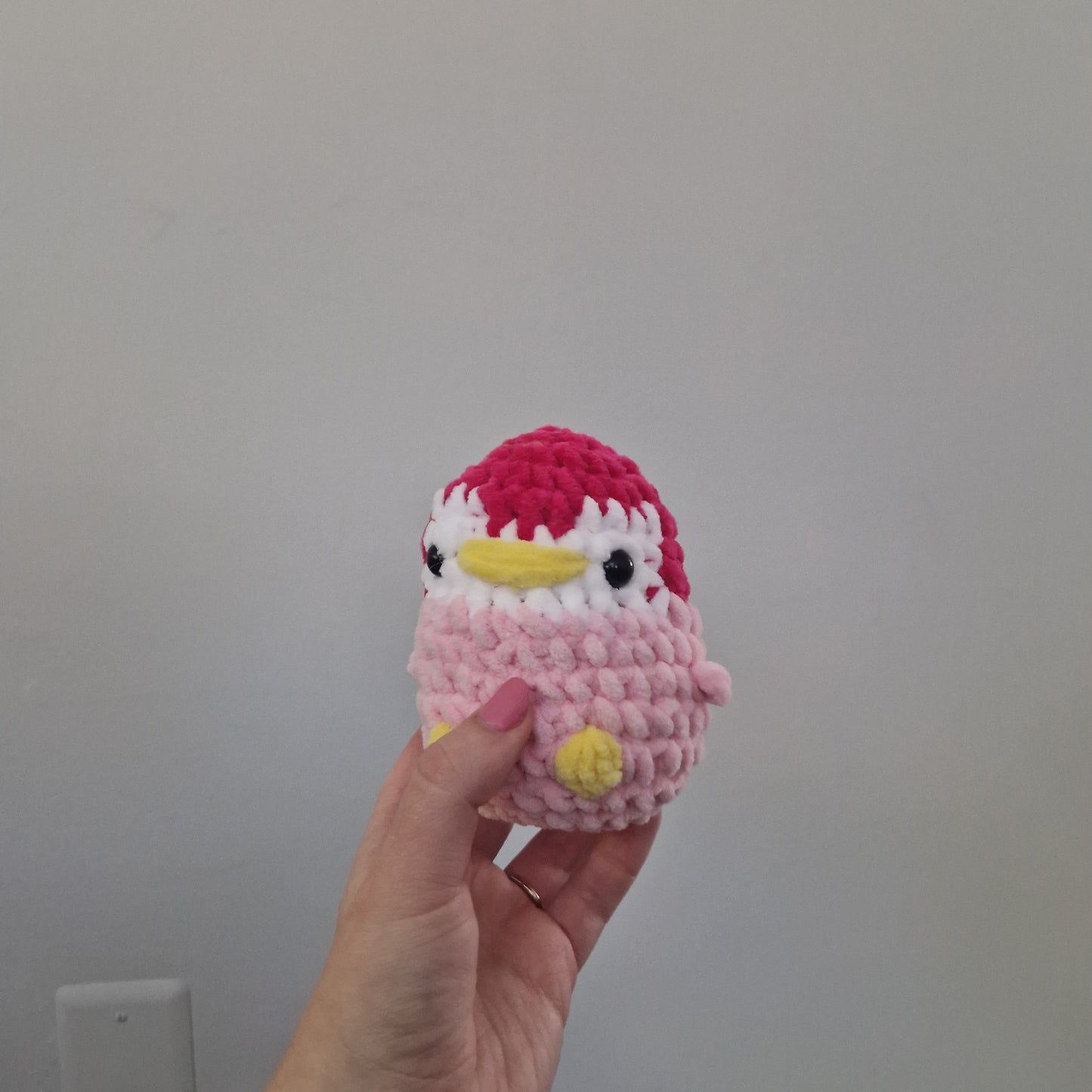 Pink penguin crochet plushie