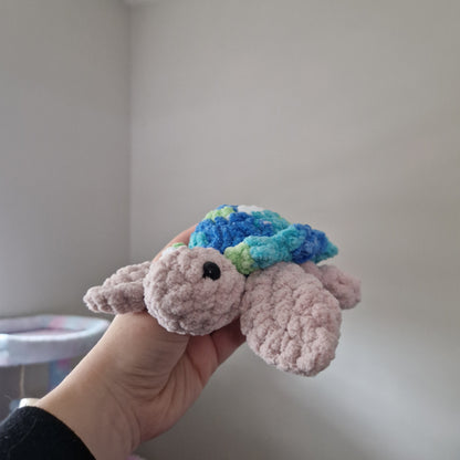 Green, blue variegated sea turtle small crochet plushie