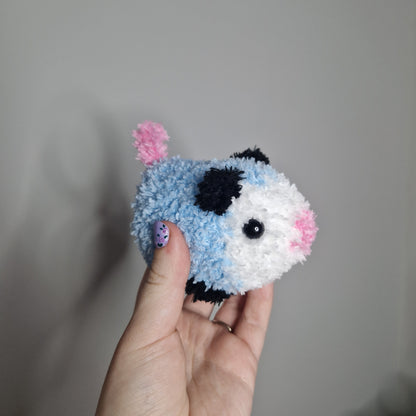 Blue opossum fluffy small crochet plushie