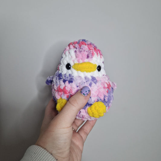 Pink variegated penguin small crochet plushie