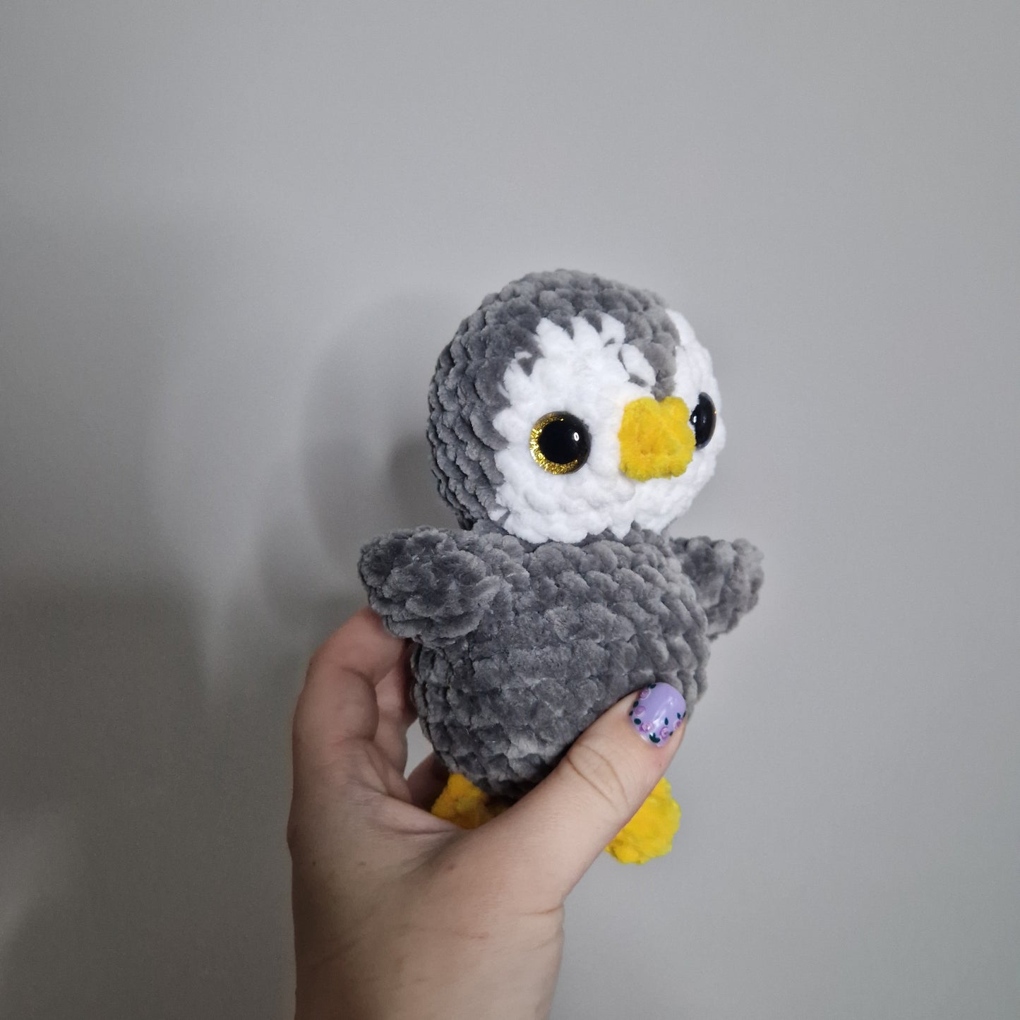 White and grey penguin crochet plushie