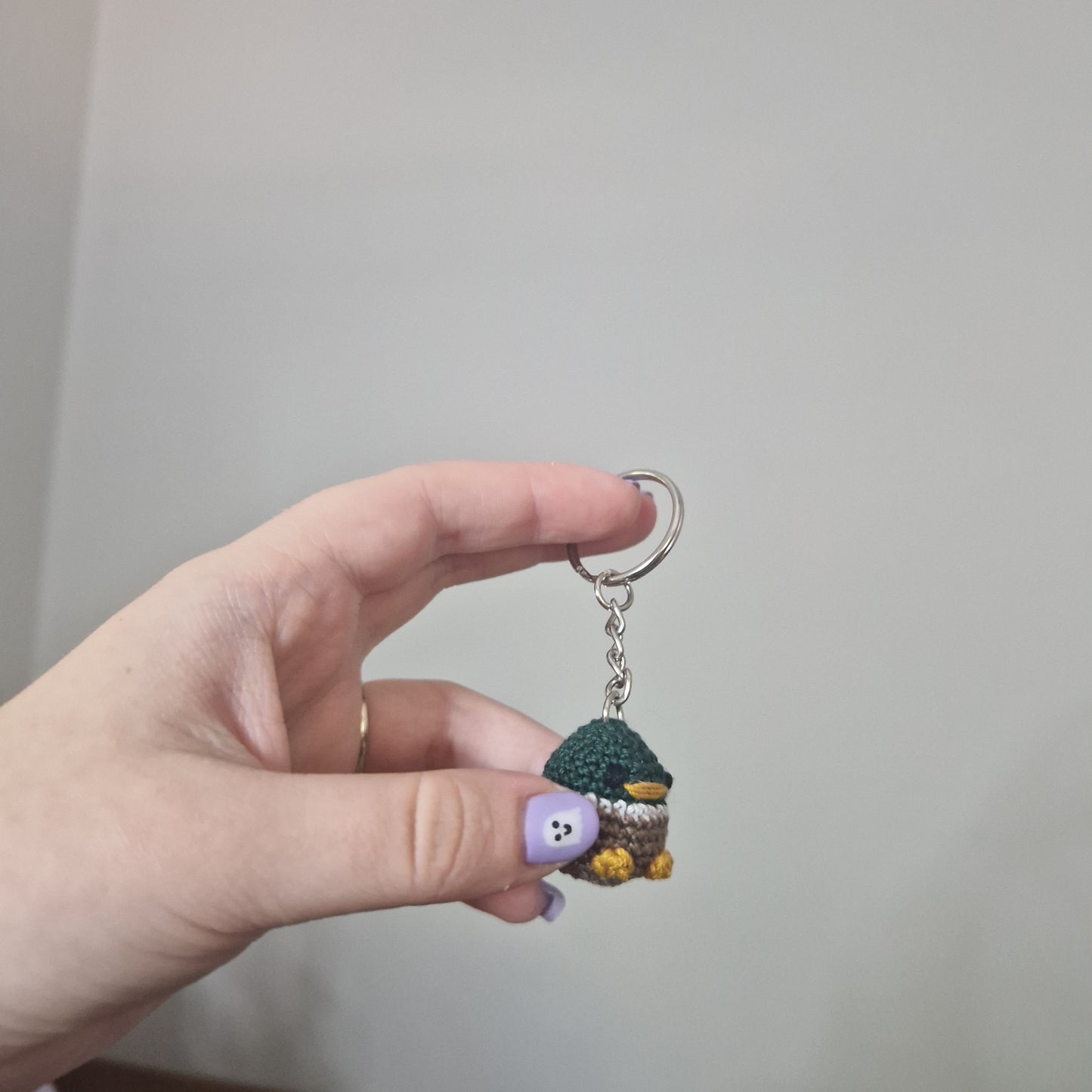 Dark green Mallard Duck lace yarn micro crochet keyring