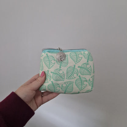 Island Leaf mini triangle shaped pouch cosmetic bag with zipper pull