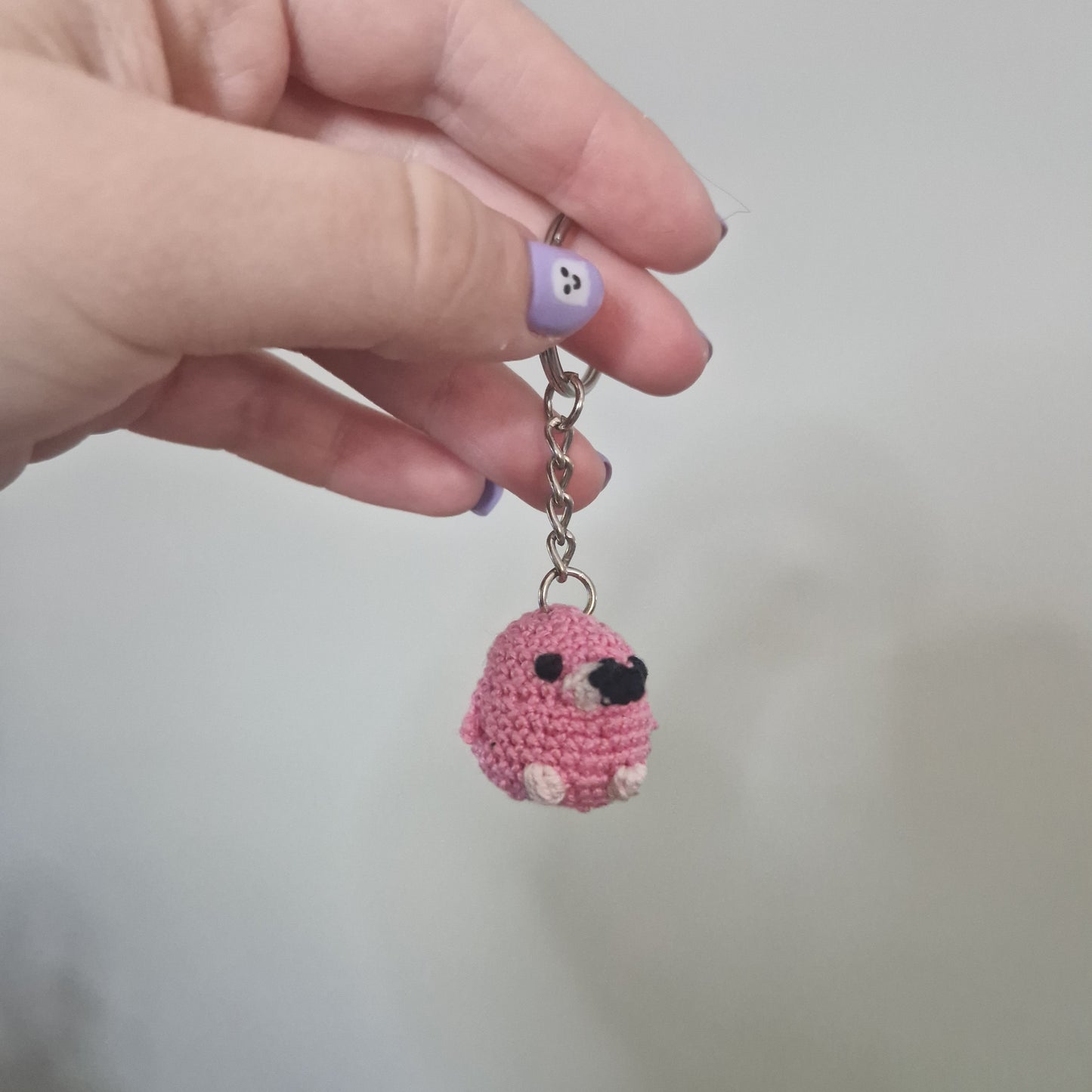 Pink Flakingo lace yarn micro crochet keyring