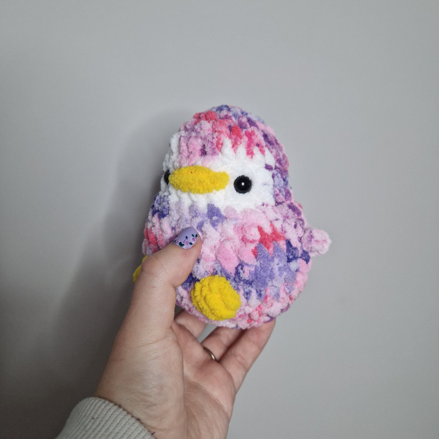 Pink variegated penguin small crochet plushie