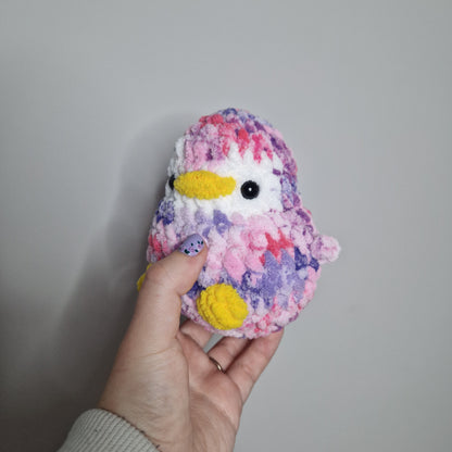 Pink variegated penguin small crochet plushie