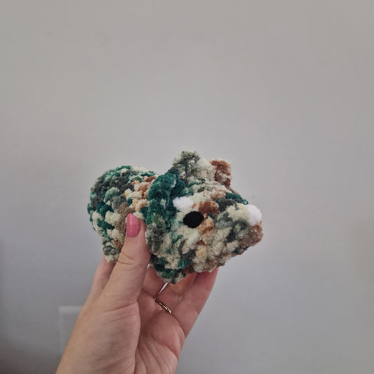 Brown and green triceratops crochet plushie