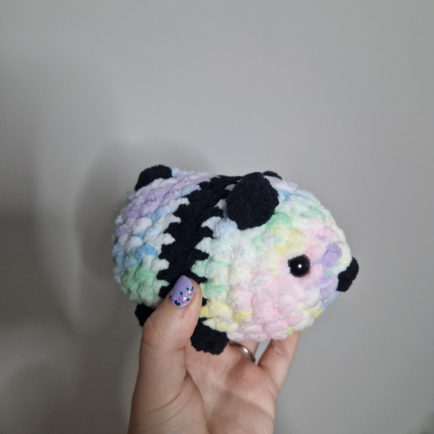 Pastel rainbow panda bear small crochet plushie