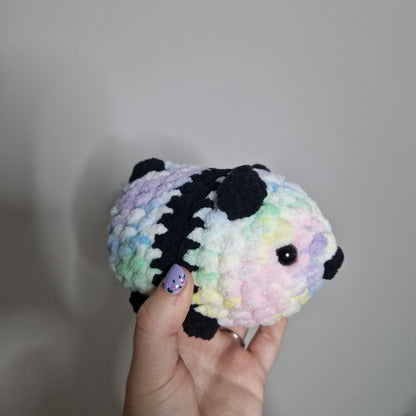 Pastel rainbow panda bear small crochet plushie